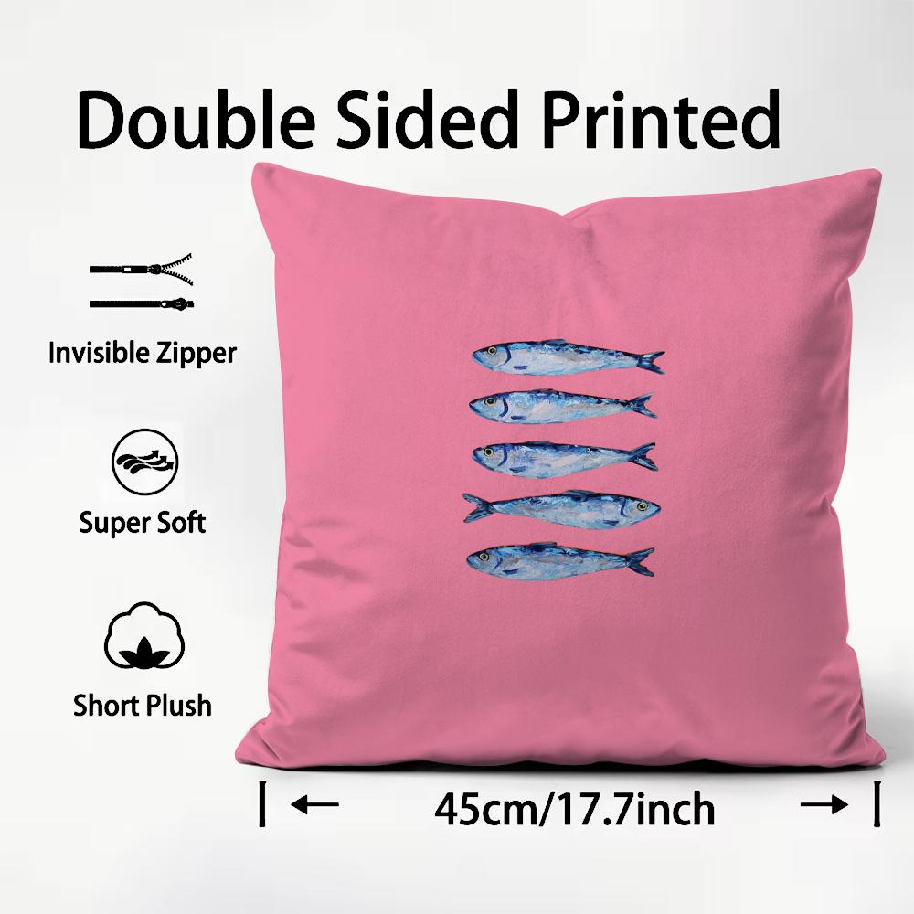 Cute Coastal Charm Sardine Cushion Cover Plush Fabric Soft DoubleSided Printed Sofa Warm Winter Home Child Gift Pillow Case