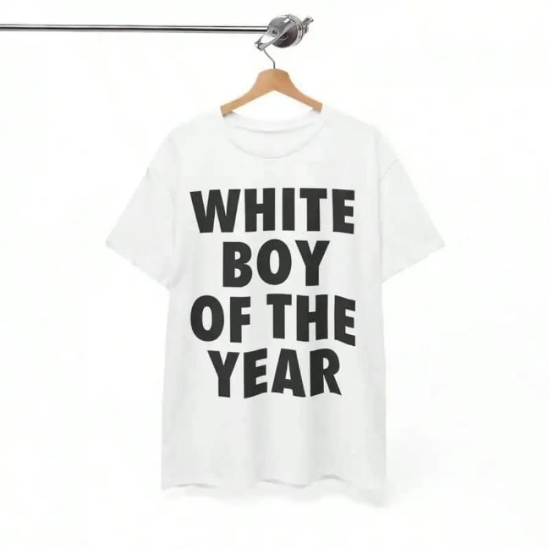 WHITE BOY OF THE YEAR T Shirts Cotton Print Short Sleeve T-shirt Retro Casual