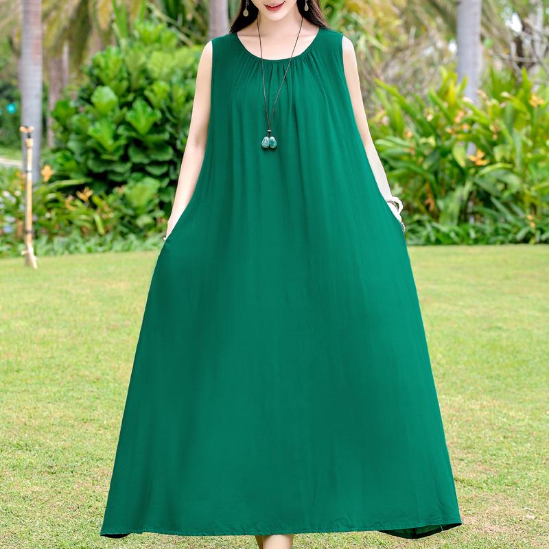 Plus Size Elegant Women's Summer Dress Casual Loose Sleeveless Long Dress Female Vintage Clothes