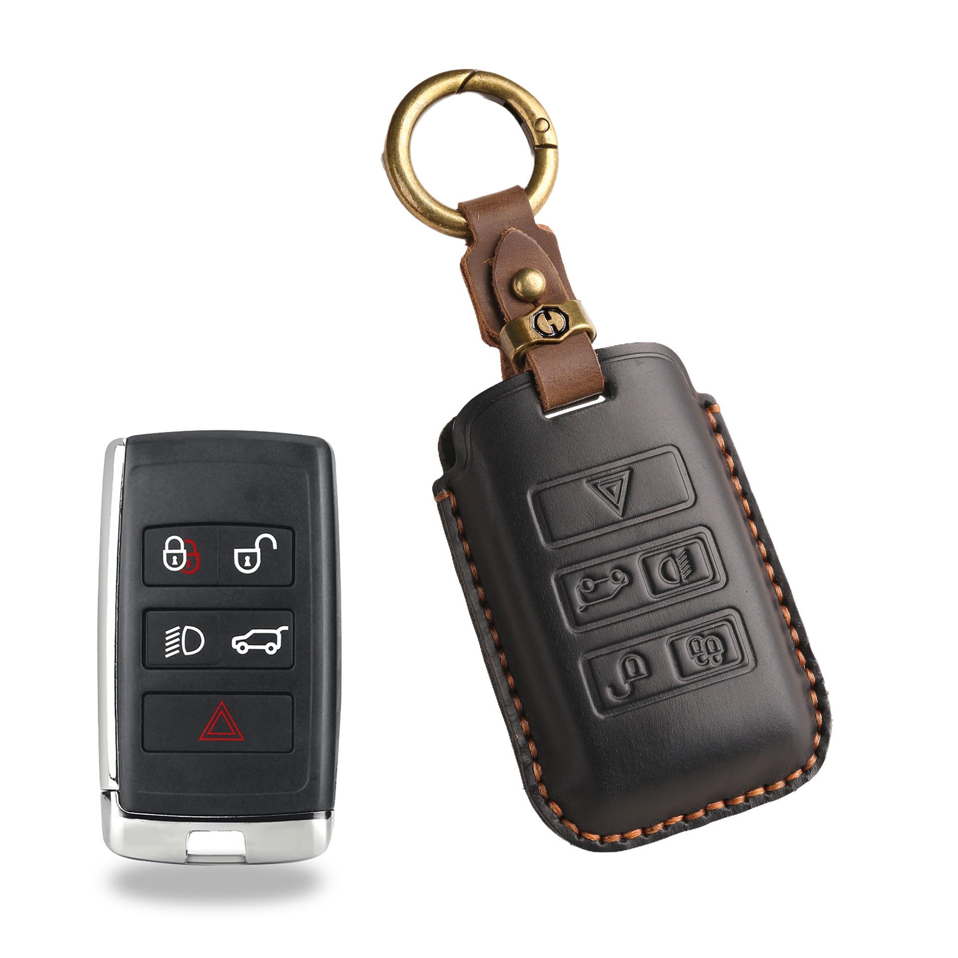 

Винтажный кожаный чехол для ключей для Land Rover New Range Rover Discovery 5 Jaguar Ручной работы Защитный чехол для автомобиля Застежка чёрный