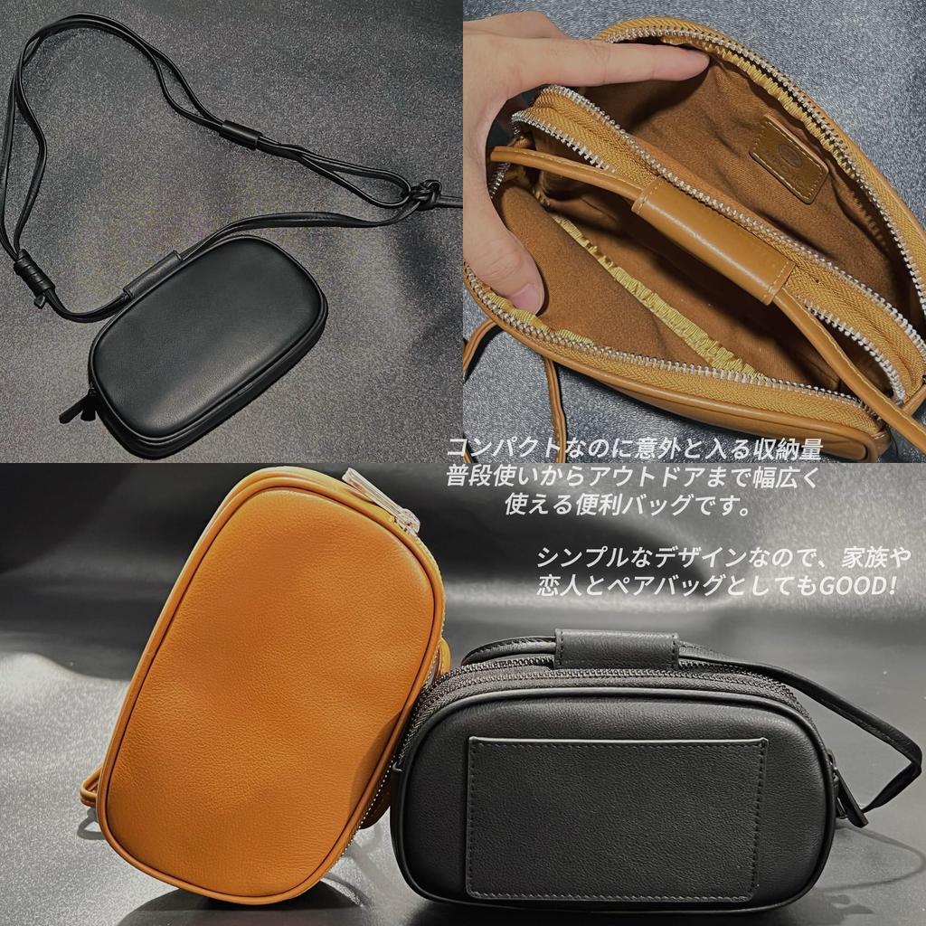 [INDY] [AIRCHIC] Genuine Leather Shoulder Pouch, Mini Bag, Smartphone Shoulder Bag, Unisex, Simple, Minimalist (Black)