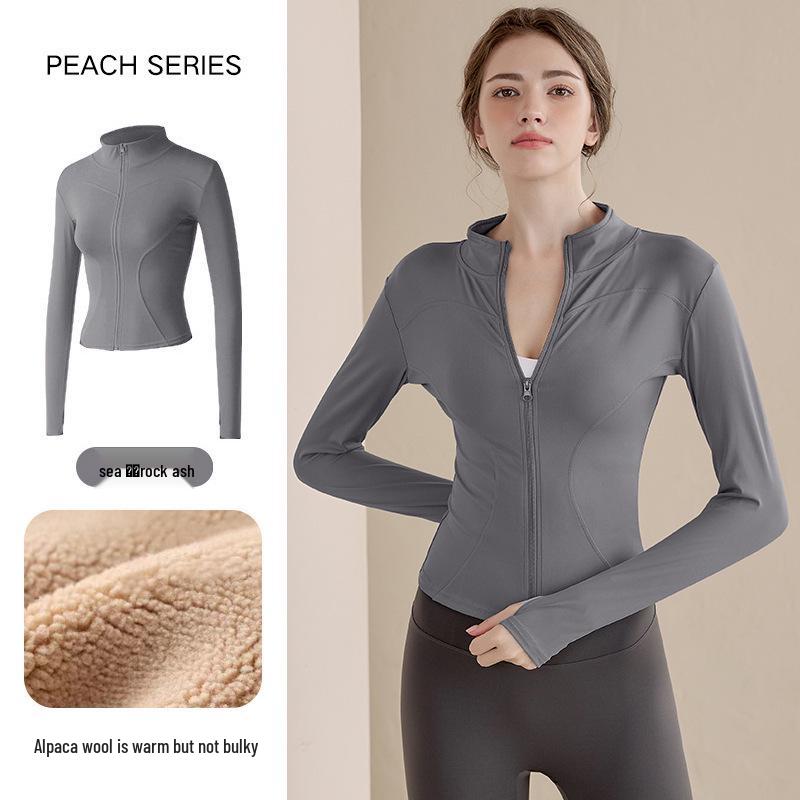 2025 Women's Velvet Winter Yoga Cardigan: Stand Collar, Zipper Sportswear, Warm Running Top