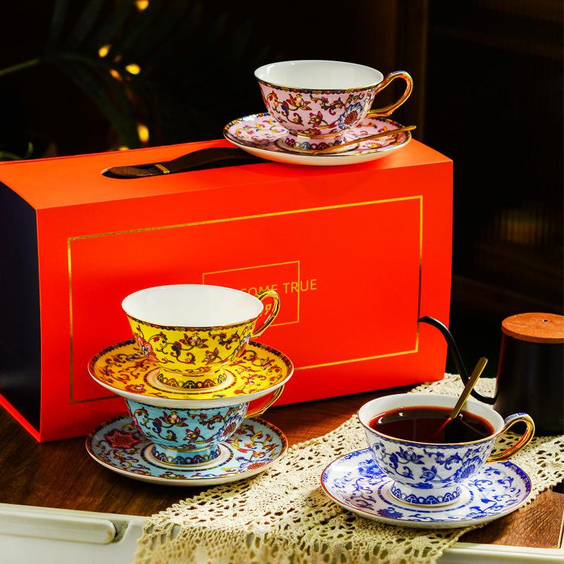 Emalis Keramika Kaulinis Porcelianas Kavos Puodelis Lėkštelė Dovanų Dėžutės Rinkinys
