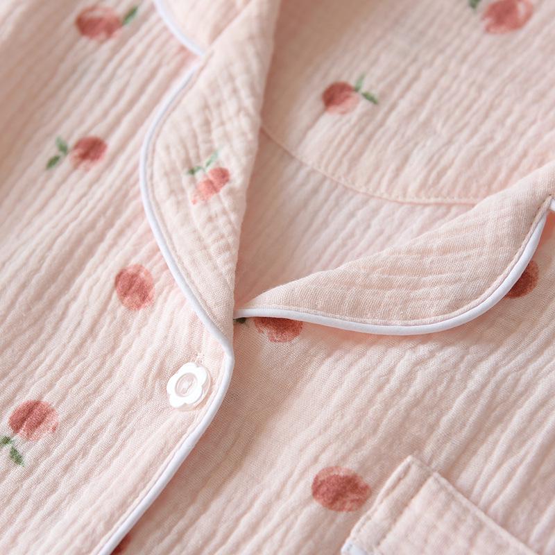 Women's Short Sleeve Cotton Gauze Pajamas - Lightweight, Loose Fit for Spring, Summer, and Autumn