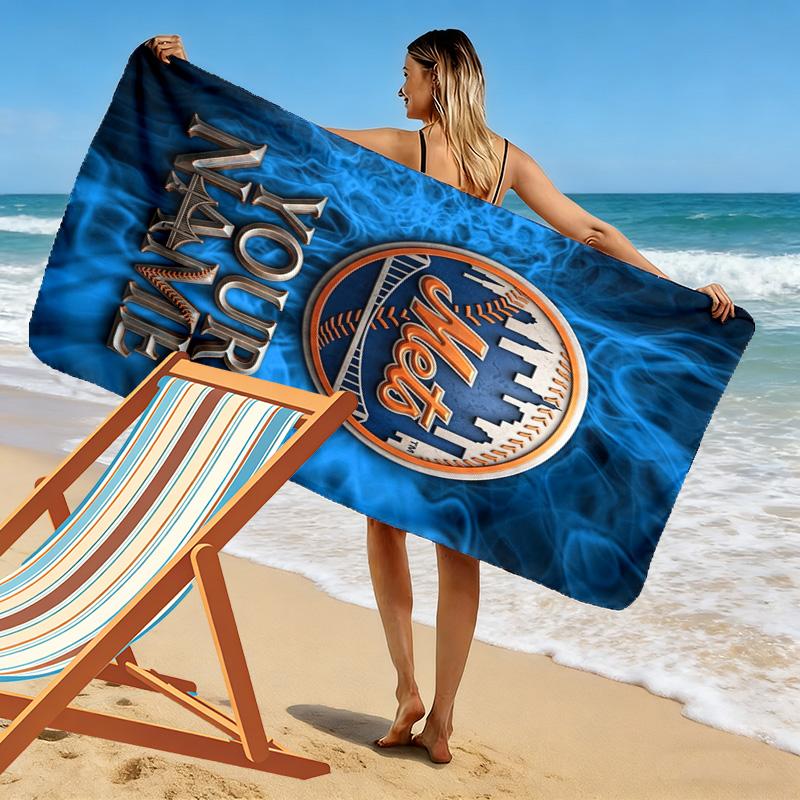 Name Custom New York Mets Print Beach Towel, Large Soft Quick Dry Towel for Beach Camping Swimming