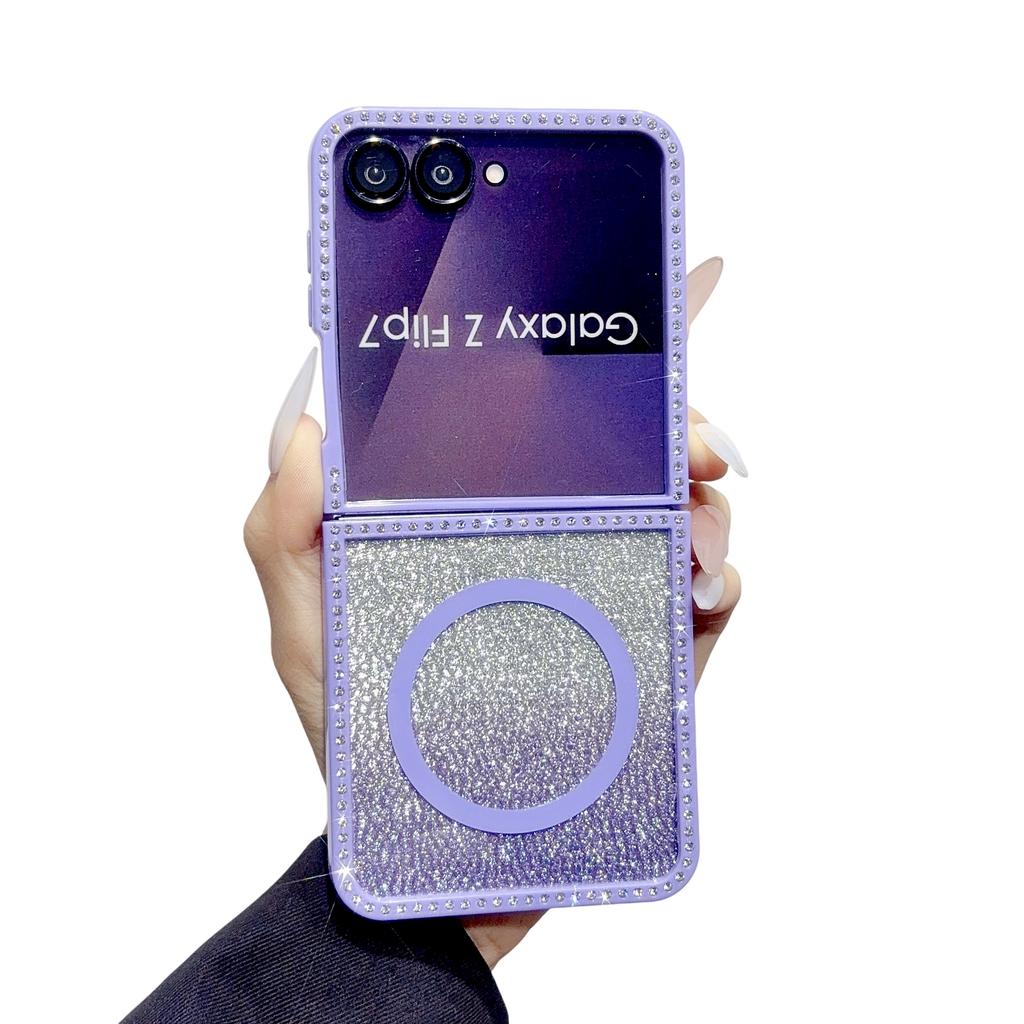 Fashion Glitter Inlaid Diamond Magnetic Phone Case for Samsung Z Flip 7 EF 6 5 4 3 Crystal Lanyard Shockproof Portable Cover