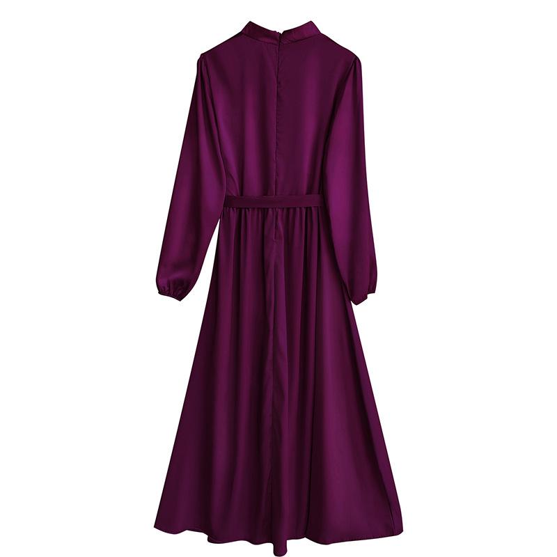 2025 Autumn Retro High-End Red Linen Dress with Belt – Elegant Long Sleeve Lapel Design Medium
