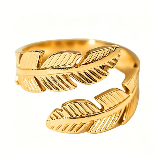 Finger Ring Feather Shape Open Adjustable Fit Women Ring Stainless Steel Texture Freedom Lightness Symbol Stacking Layered Base Ring