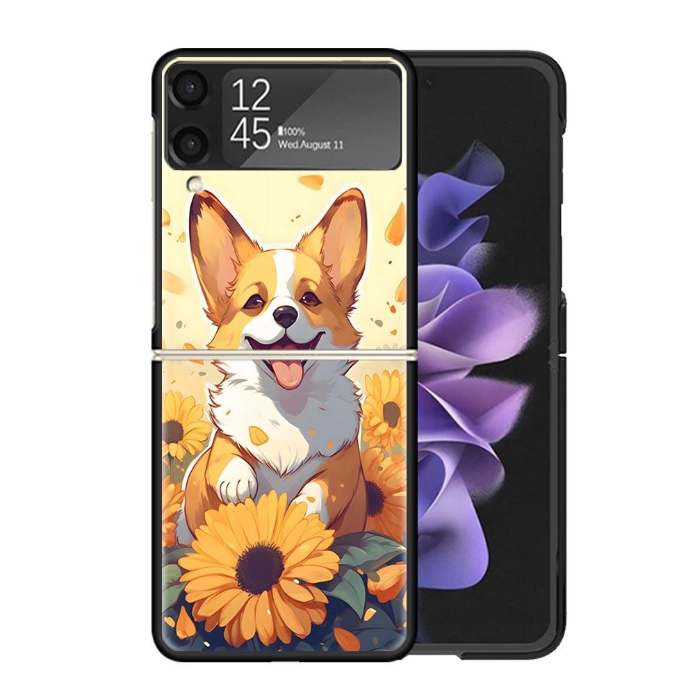 Cartoon Corgi Cute Dog Clear Phone Case For Samsung Z Flip 7 6 5 4 3 Galaxy ZFlip7 ZFlip6 ZFlip5 ZFlip4 ZFlip3 5G Print Cover Z