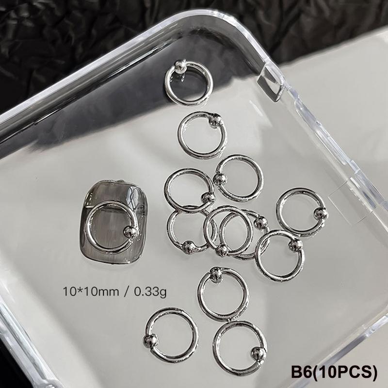 10 PCS Mixed Alloy Retro Circle Nails Art Charms 3D Punk Style Black Silver Nail Parts Nail Decoration Manicure Accessoires