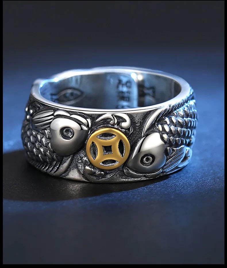 Lucky Transshipment, More Than Every Year, Ring Retro Ethnic Style Opening Adjustable Men's Personality Trendy Plating S999 Sterling Silver