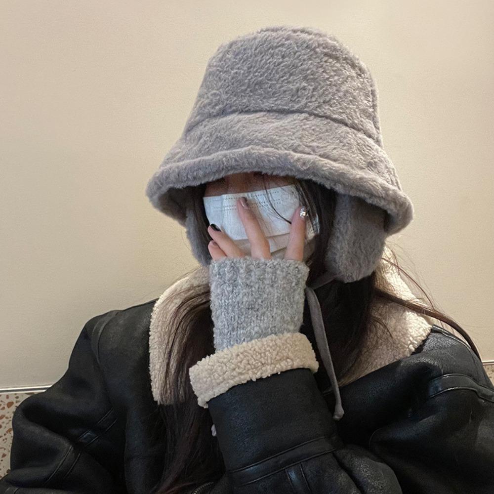 Cotton Fabric Winter Warm Hat Ear Protection Bucket Hat Accessories Lace-up Cap  Autumn