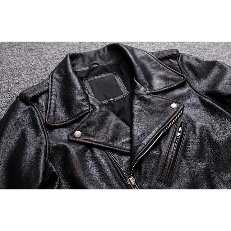 Chinese Size Men Leather Jacket Turn Down Collar Vintage Leather Jacket For Men Jackets Natural Cowhide Male Coat Autumn