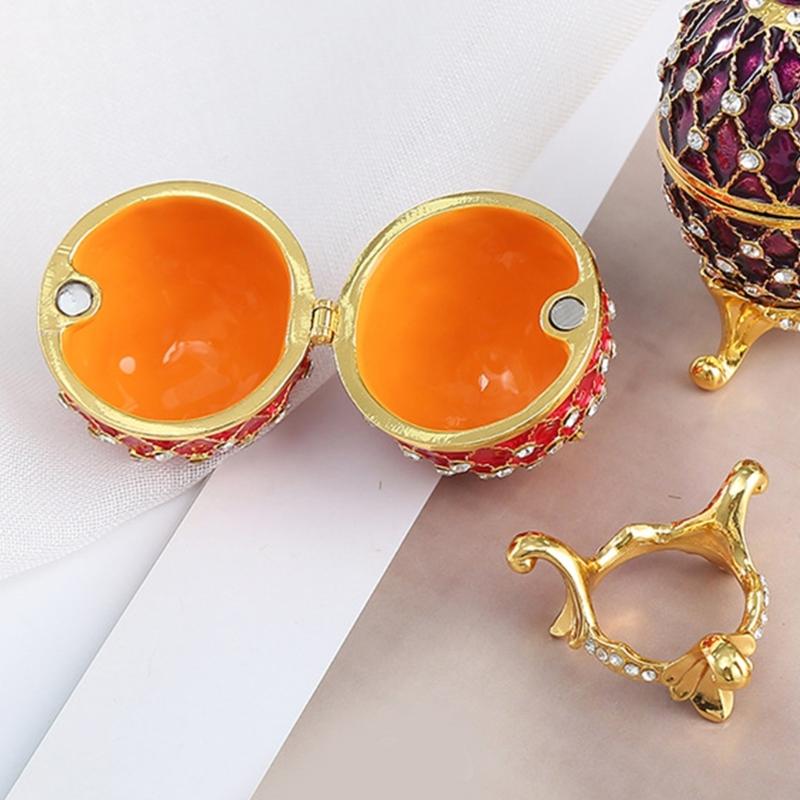 Ornament Elegant Ouă de Paște din Email Cutie de Bijuterii Handmade cu Cristale și Bijuterii cu Capac cu Balamale Accesorii pentru Decorarea Casei