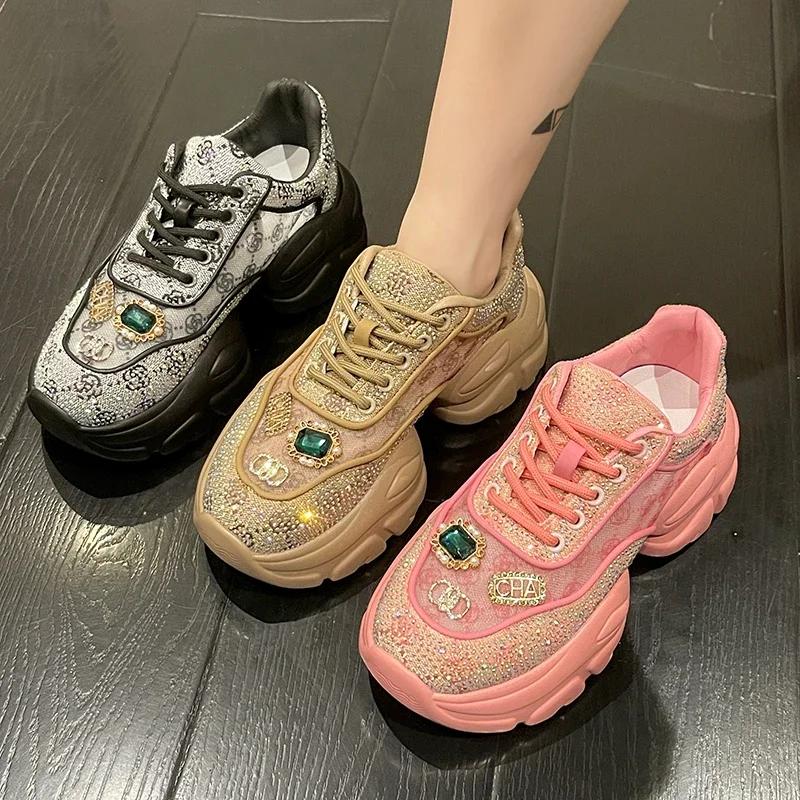 New Thick Soled Luxury Casual Shoes Designer Fashion Rhinestone Sports Shoes Fully Comfortable Anti Slip Breathable Shoes