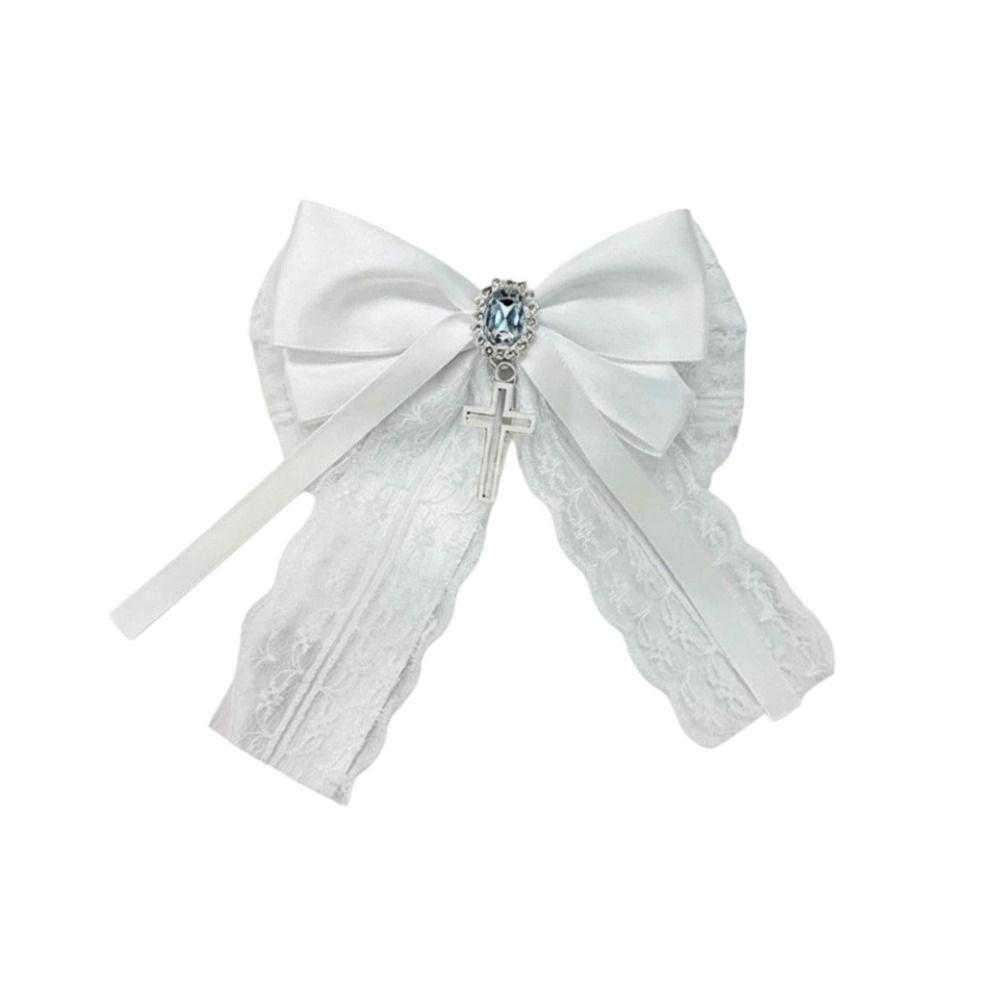 Cute Bow Cross Pendant Gothic Hair Clip Exquisite Lace Design Y2K Hair Clip  Girl's Accessories