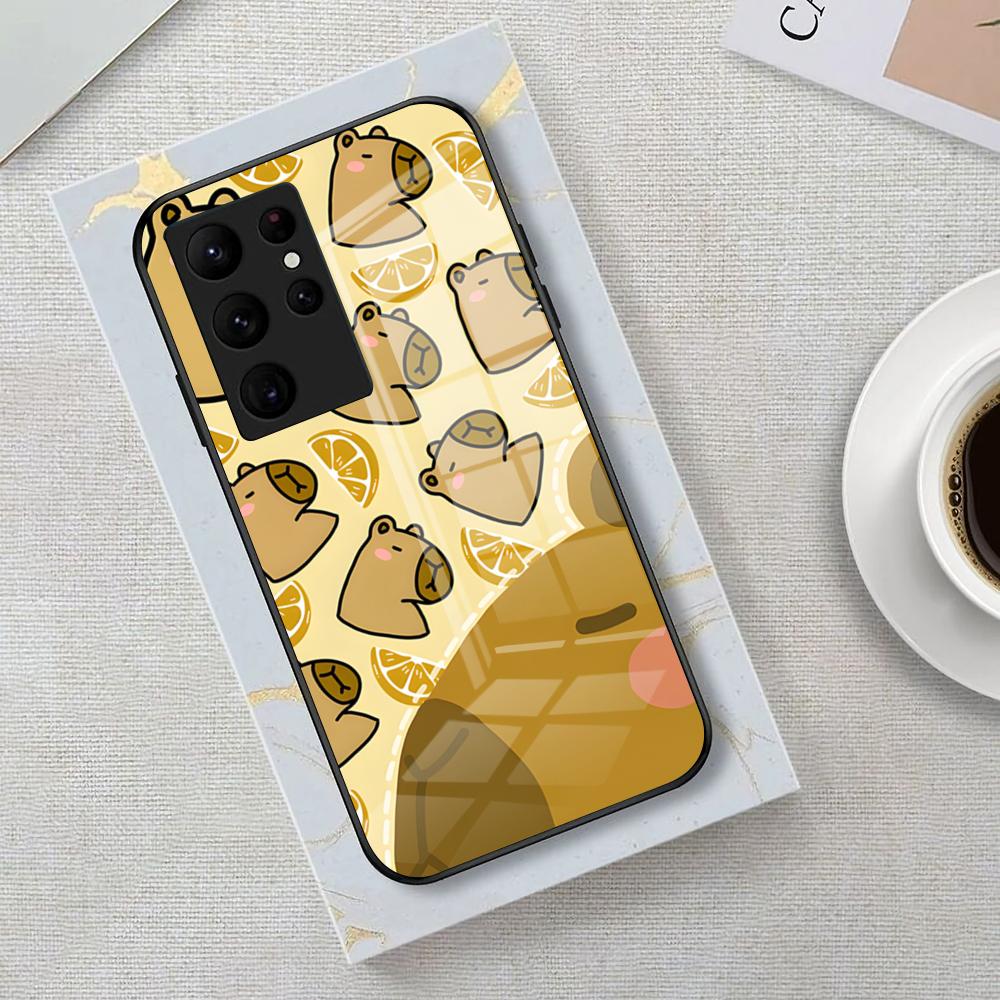 

Funny Capybara Phone Case For Samsung S26 S25 Edge Ultra 23 22 21 20 Ultra Plus S24 Fe Glass Cover Galaxy S24 FE