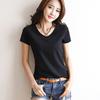 Short T-shirt Summer Women's Short-sleeved Round Neck V-neck Casual Shirt Shirt Solid Color Blouse Black/white