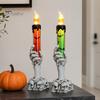 Pumpkin And Bat Print Decor Halloween LED Ghost Candle Light, Spooky Hand Lamp Skull Ornaments Tabletop Decor, Horror Light for Party Haunted