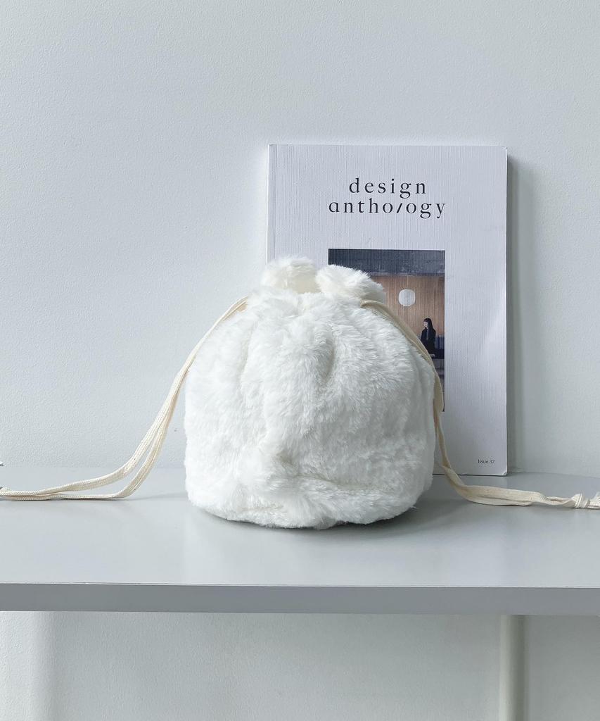 AS KNOW AS plus ASKNOWASPLUS Soufflé Animal Drawstring Pouch, Off-White, Fluffy, Cute, Animal Design