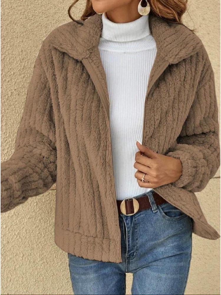 2024 Women's Fur Plush Short Coat Cardigan Autumn Winter Lapel Style