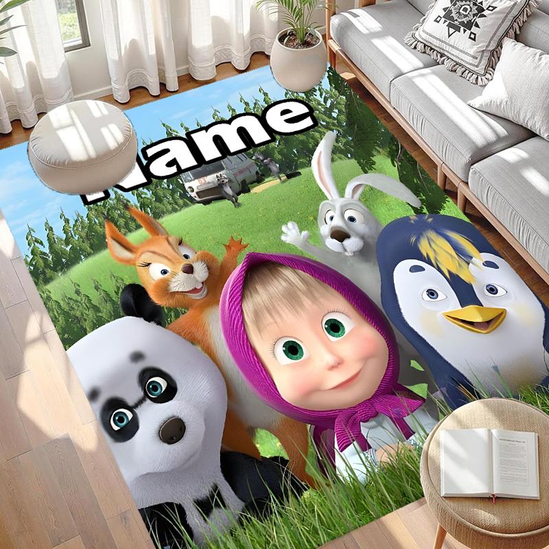 Custom Name Personalized Masha and The Bear Print Carpet, Versatile Home Decor Rug, for Playroom, Apartment, Balcony, Entryway, Hallway Gift