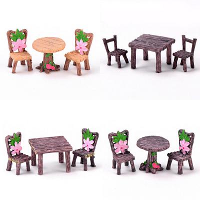 3Pcs/Set Table Chair Craft Mini Miniature Figurine Garden Decor Micro Landscape