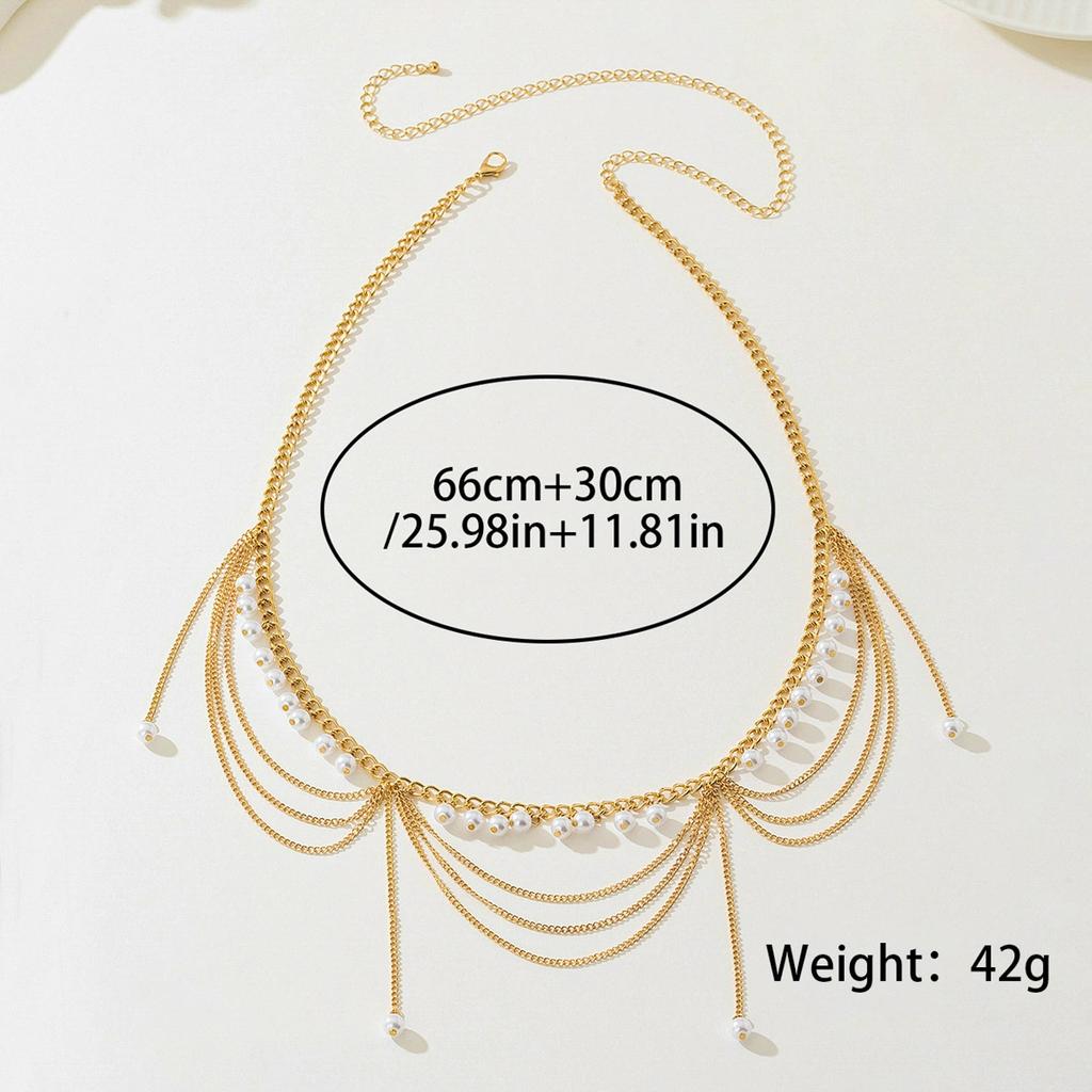 Modetrend literarisches Designgefühl elegante Frau Metallquaste künstliche Perle Perlenanhänger Damen-Hüftkette