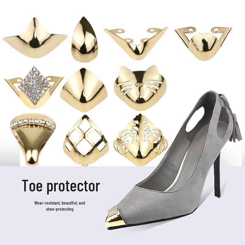 Women's Pointed Toe High Heel Protector - Leather Anti-Kick Decorative Cover with Metal Cap for Shoe Protection.
