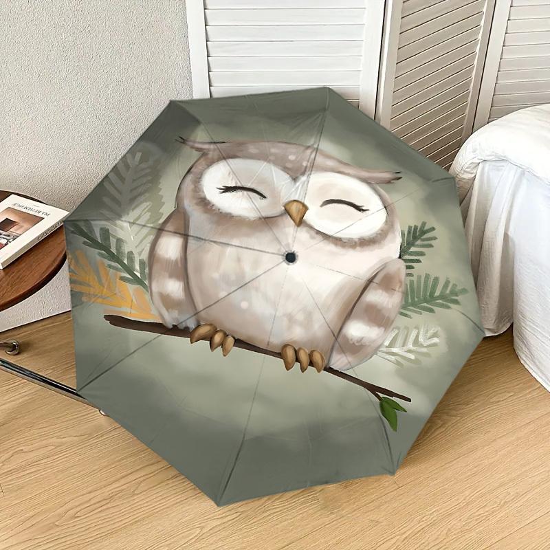 Charming Owl Design Umbrella: Perfect for Outdoor Adventures, Auto-Opening & Closing, Lightweight and Durable, Ideal as a Gift 036