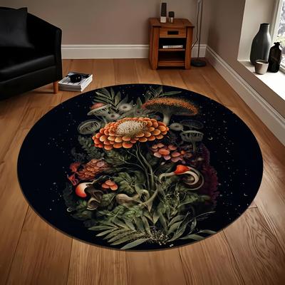 Runde Fußmatten mit mystischem Pilz-Sternenhimmel-Muster, Läufer für Küche, Flur, Schlafzimmer und Wohnzimmer, weicher, rutschfester Teppich