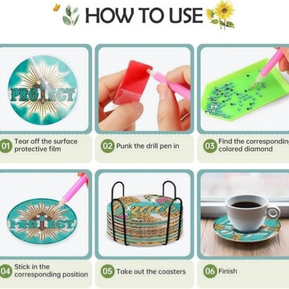 8 Pieces/set of Diamond Letter Patterned Coasters, DIY Coasters with Holder, Suitable for Beginners and Adults, Art and Craft Supplies Gifts