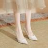 Fashion High Heels Women's New Pearl Lace High Heels Womens Thin Heels Pointed Bridesmaids Solid Color Large Size Wedding Shoes