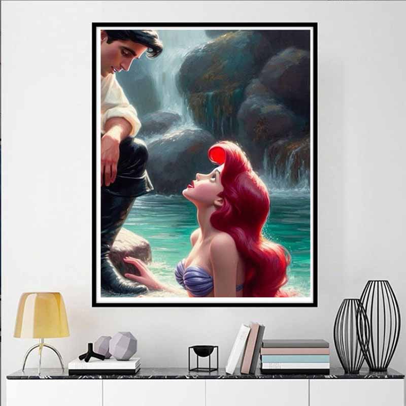 Disney Diamond Painting Little Mermaid Illustration 5D DIY Full Round Diamond Mosaic Cartoon Embroidery Art Painting Home Decoration