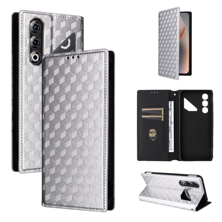Cubic Grid Texture Flip Leather Phone Case