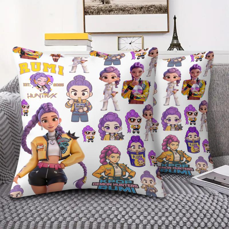 Hasbro Kpop Style Throw Pillow Decorative Cushion Chibi Anime Girl Collage Print Soft Pillow For Sofa Bedroom Perfect Gift For Teens