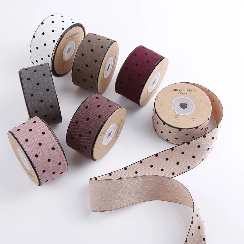 5 Yards Velvet Ribbon Tape with Round Dots for Gifts Box Packaging Wedding Event Party Decor DIY Hair Bow Accessory Cake Bouquet