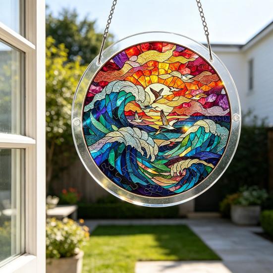 Puzzle in Acrilico Suncatcher Vetro Colorato Ornamento da Appendere alla Finestra Puzzle Fai da Te Pannello Suncatcher per Arredamento Casa Regali per Mamma Amici