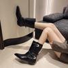 Fashion Ladies Shoes on Sale 2025 High Quality Zipper Women's Boots Spring Autumn Round Toe Solid Middle Tube Chunky Heels Fashion Boots