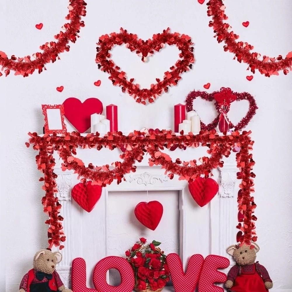 DIY Heart Tinsel Garland Love Sequins Hanging Decor Sweet Valentines Garland  Valentines Party