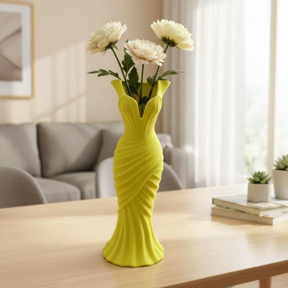 Gown-Shaped Elegant Dress Vase Twisted Design Decorative Vase Office Tabletop Ornaments