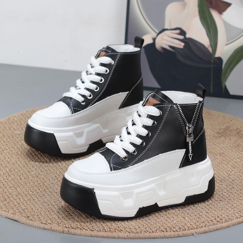 Mode 8CM Platå Sneakers för Kvinnor Höga Skor Kilklack Ankelstövlar Kvinnor Fritidsskor Vita Sneakers Promenadskor