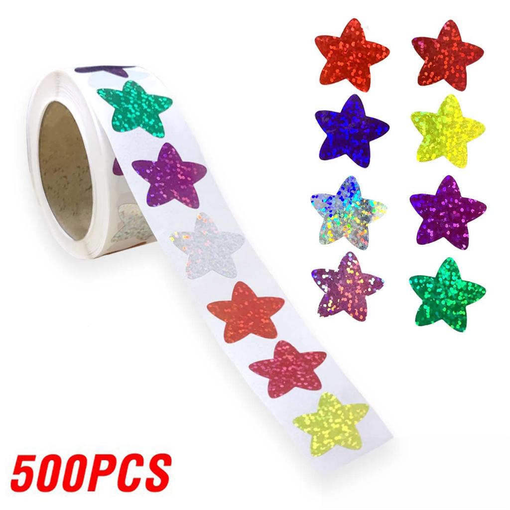 100-500pcs Glitter Star Stickers for Kids School Teacher Reward Sticker Party Decor Small Business Label Scrapbooking Stickers