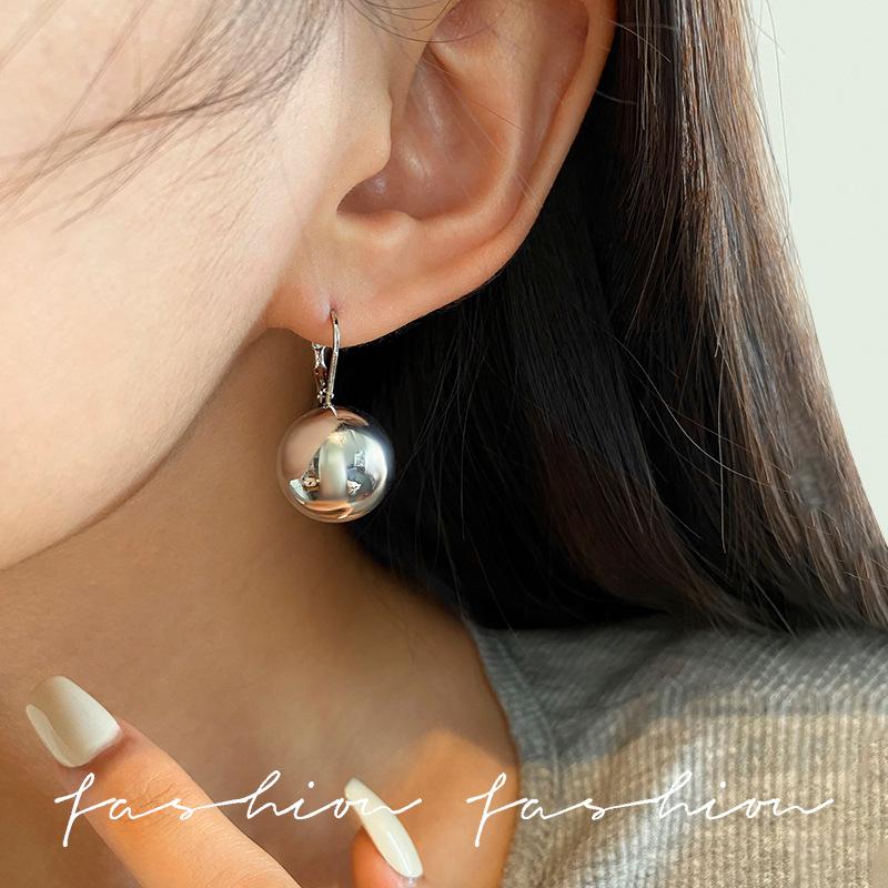 Sterling Silver High Color Retention Texture High Fashion Simple Ball Bead Pendant Earrings Versatile Temperament Earrings Women