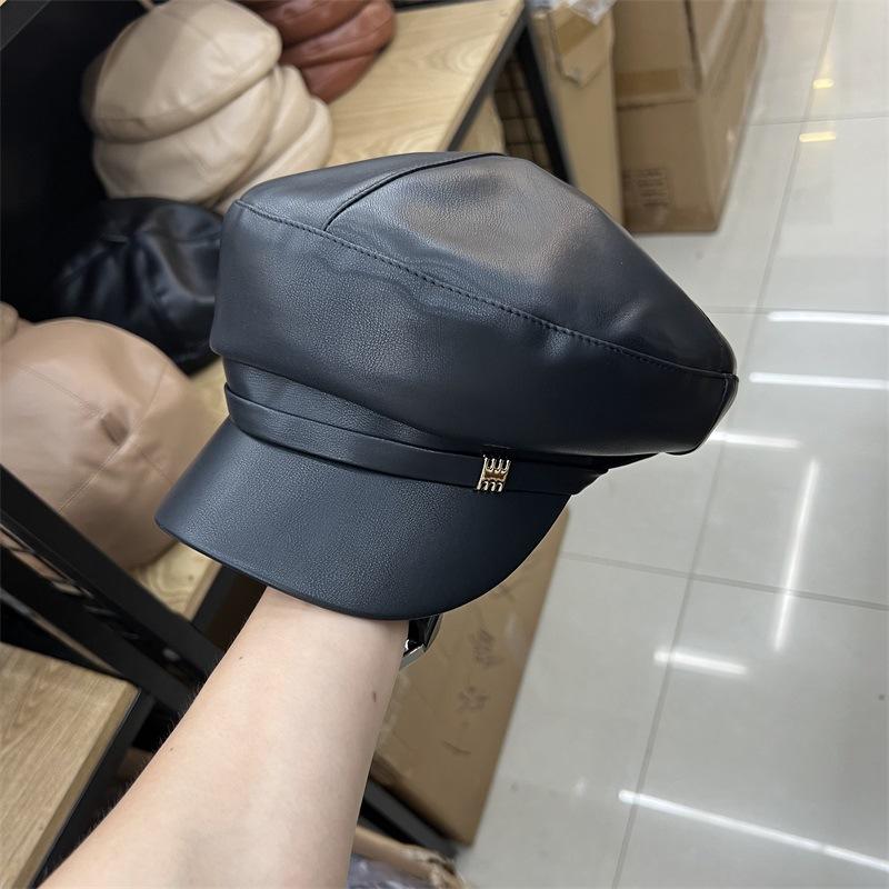 

Британская ретро восьмиугольная шляпа из ПУ кожи черного цвета женская для большого обхвата головы шляпа-бере с козырьком шляпа художника маленькая шляпа газетчика M（56-58cm） чёрный