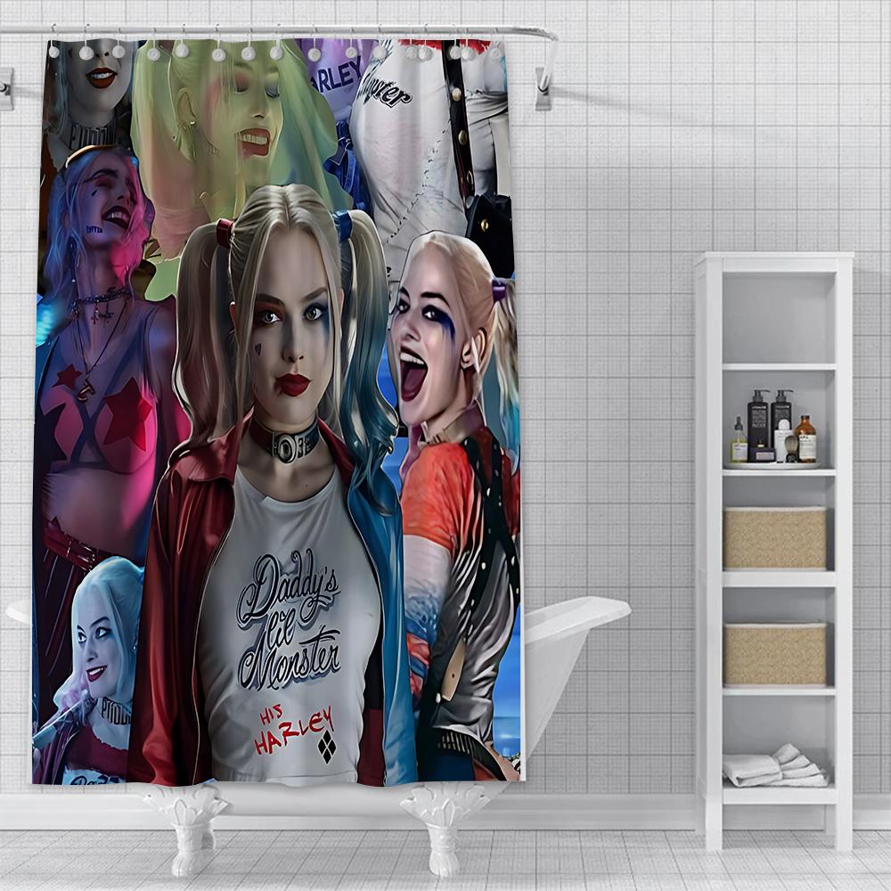 Tenda da Doccia Harley Quinn Tessuto in Poliestere Impermeabile Pittura Colorata Tende da Bagno Decorazione Bagno di Casa Tenda con Ganci