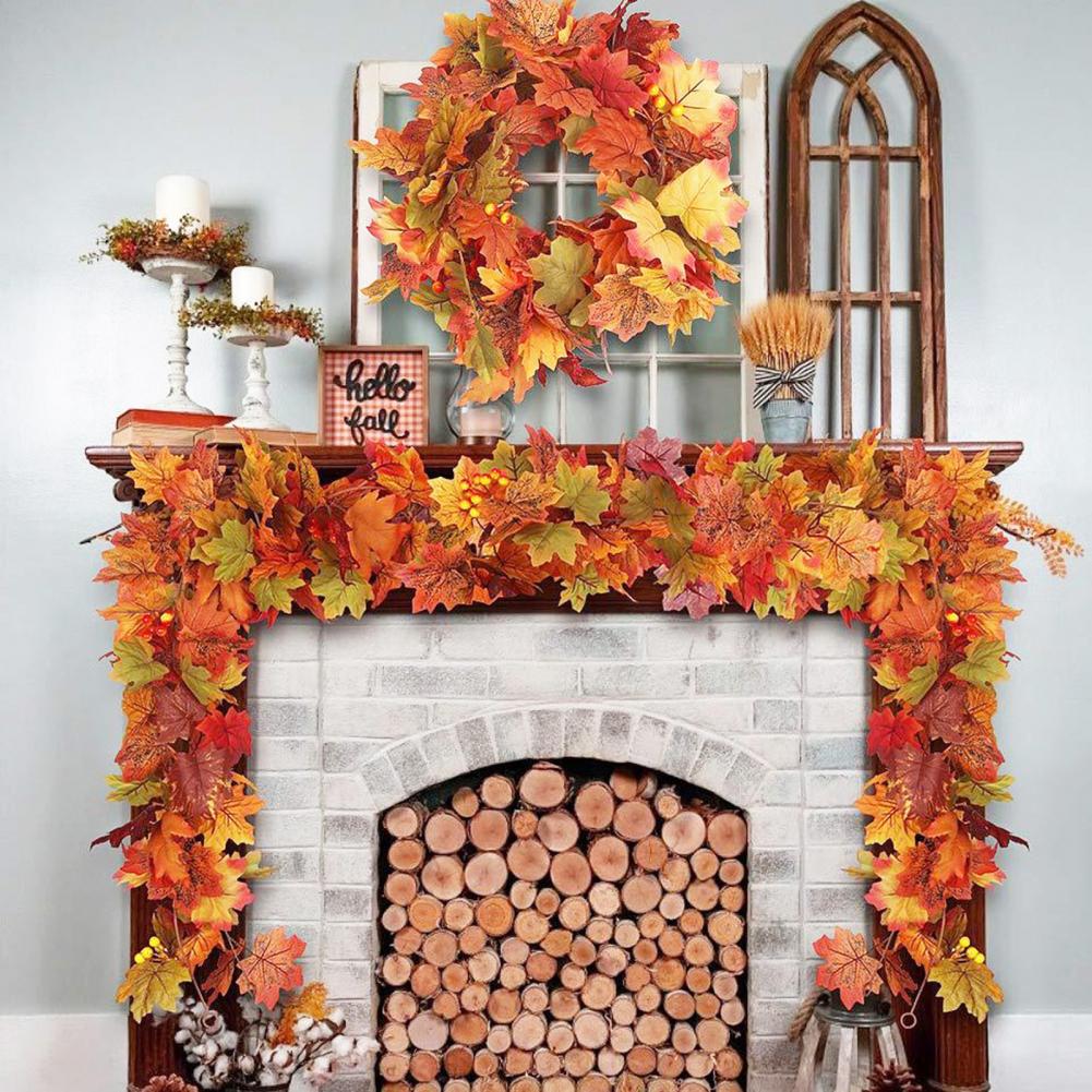 1/2Pcs 175/200CM Fall Maple Leaf Garland Indoor Outdoor Hanging Artificial Leaves Plants Vine Porch Decoration