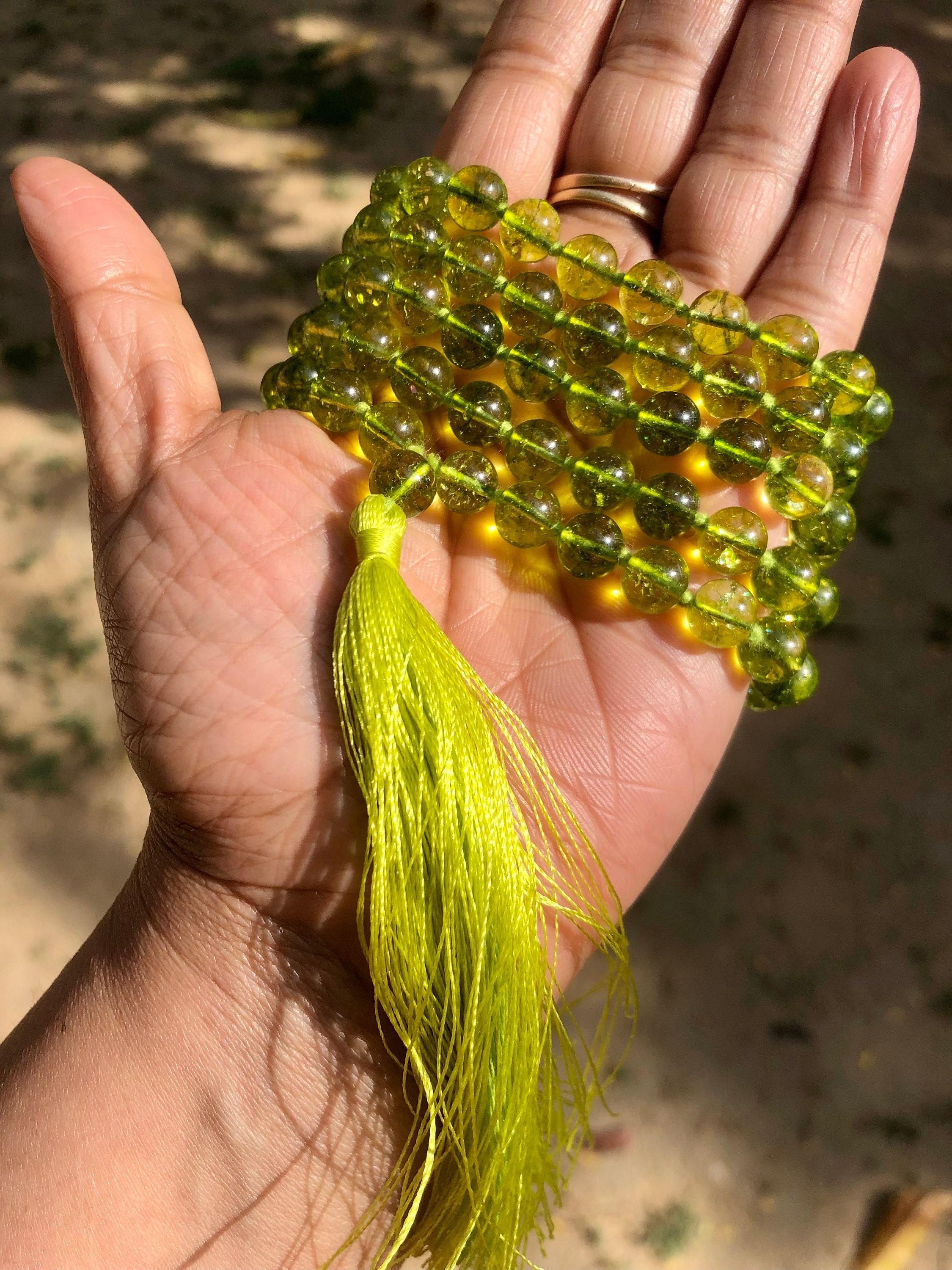 8 mm Rnd 108+1 Guru Beads Original Peridot Jaap Rosary, Japa Mala Energized, Yoga Prayer Healing Meditation, August Birthstone, Green Mala One Size