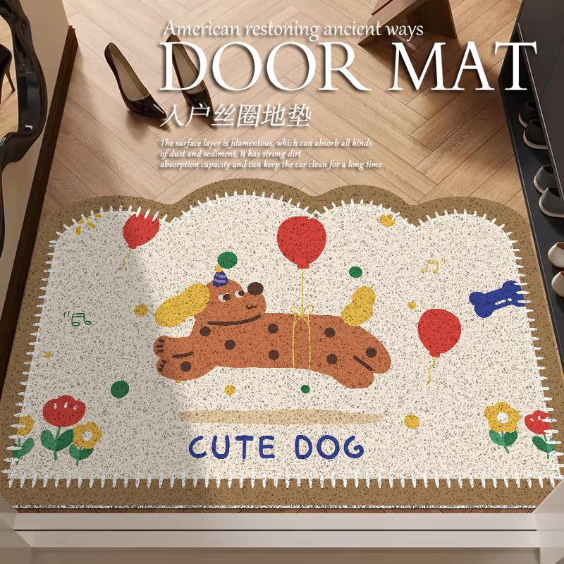 Cartoon Sausage Dog Entrance Door Floor Mat, The Entrance Can Be Cut, Dirt-Resistant Foot Mat, Household Door Anti-Skid Silk Ring Floor Mat
