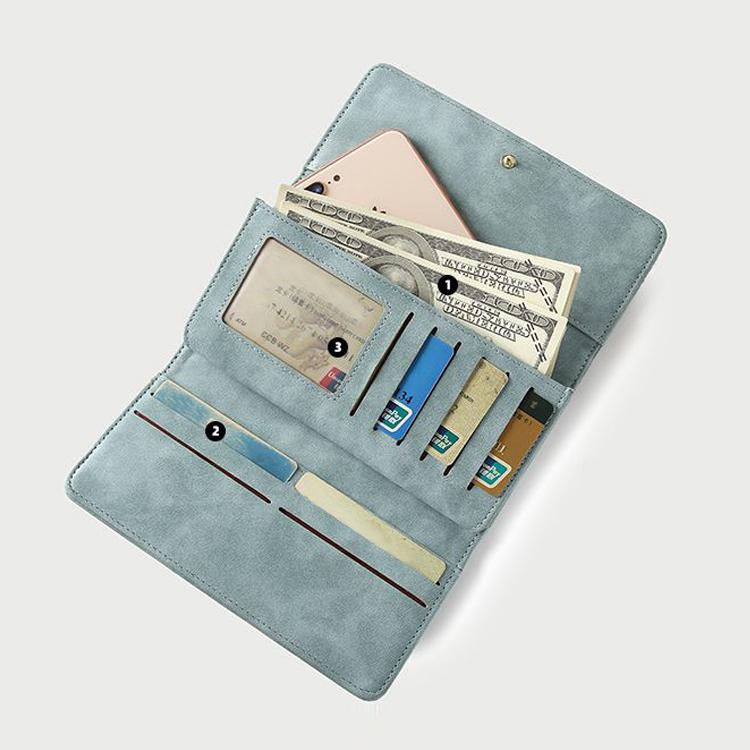 Damen-Geldbörse, Vintage-Stil, solides langes Nubukleder, Geldklammer, Clutch, Marken-Designer-Geldbörsen